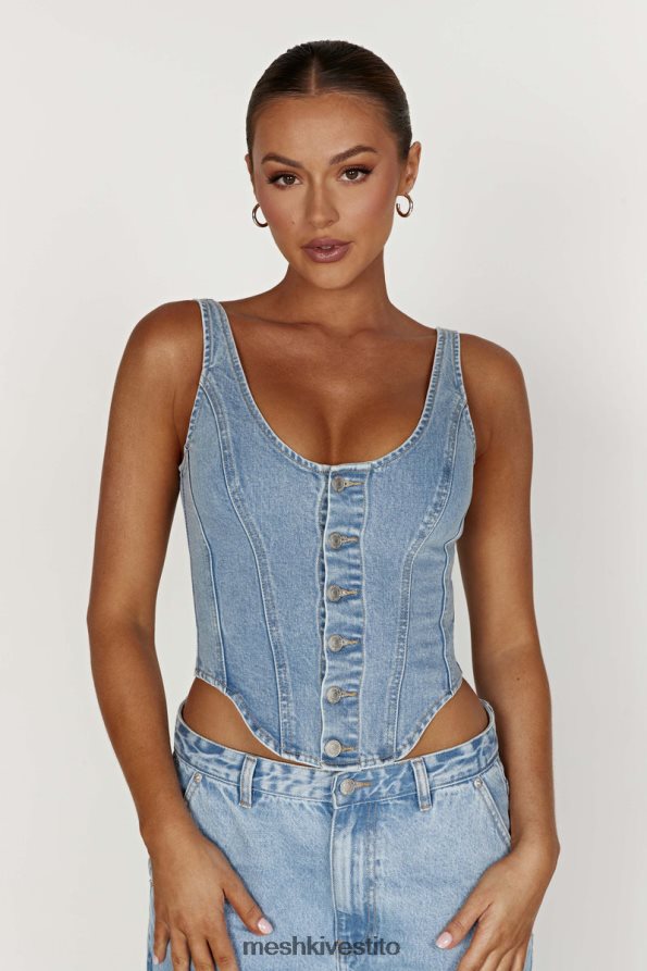 Meshki top in denim con corsetto leilani vestiario metà blu 6L048P761