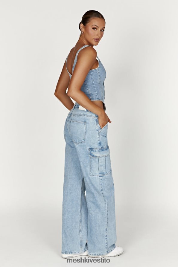 Meshki top in denim con corsetto leilani vestiario metà blu 6L048P761
