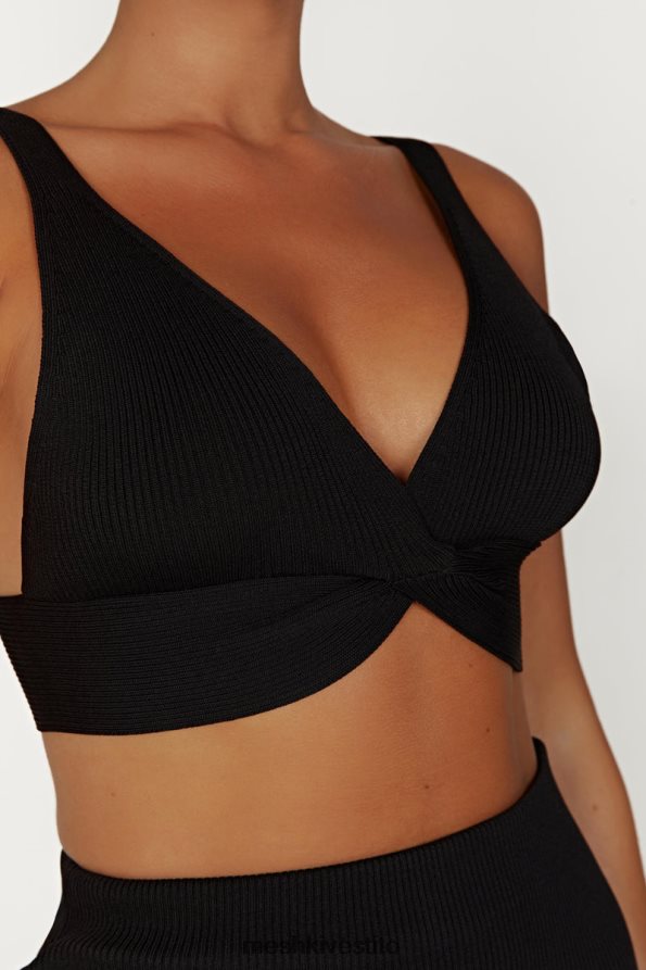 Meshki top kaesha in maglia intrecciata sul davanti vestiario nero 6L048P872