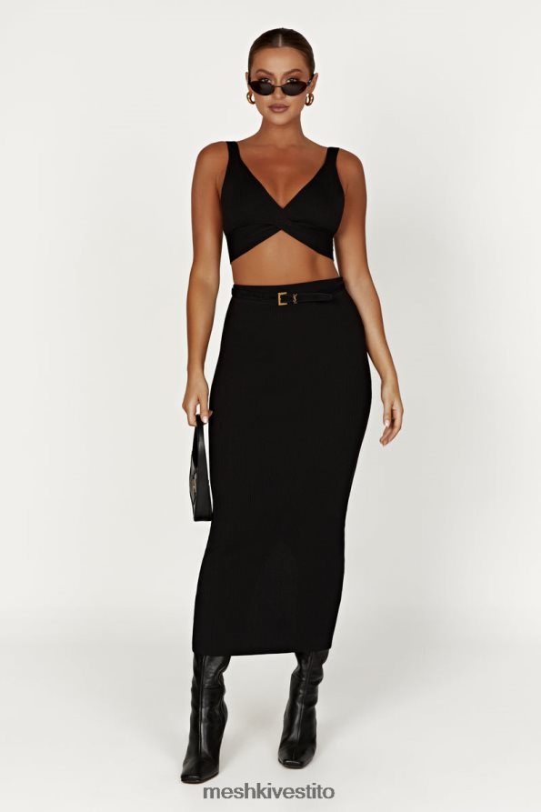 Meshki top kaesha in maglia intrecciata sul davanti vestiario nero 6L048P872