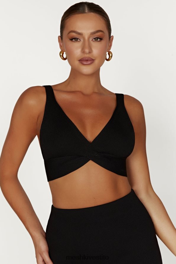 Meshki top kaesha in maglia intrecciata sul davanti vestiario nero 6L048P872