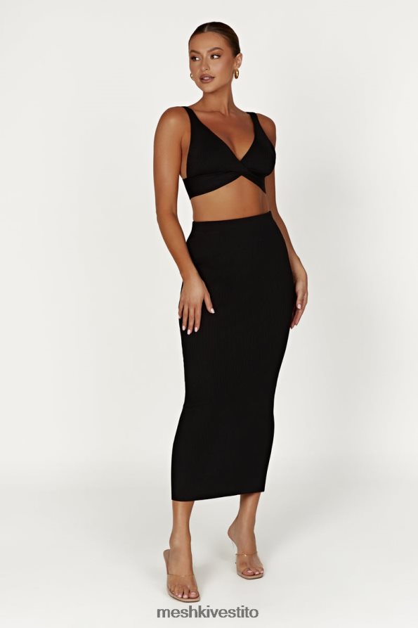 Meshki top kaesha in maglia intrecciata sul davanti vestiario nero 6L048P872