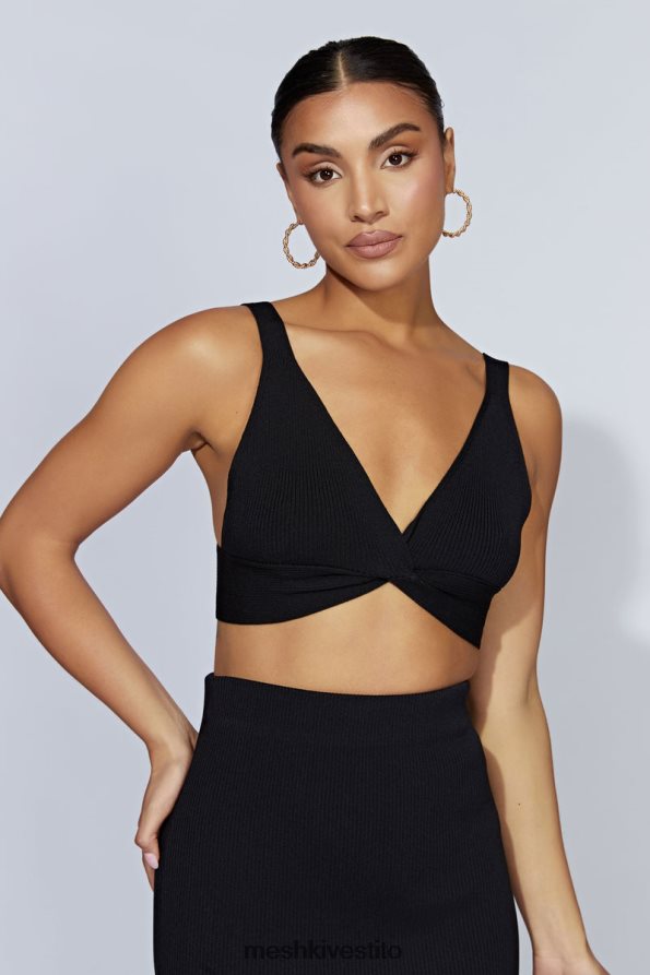 Meshki top kaesha in maglia intrecciata sul davanti vestiario nero 6L048P872