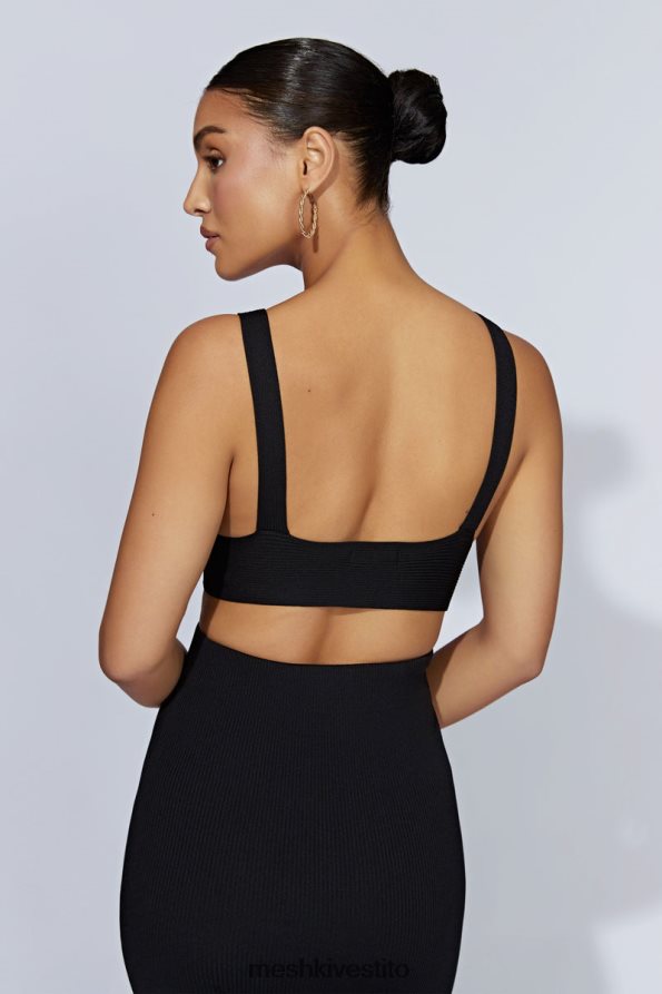 Meshki top kaesha in maglia intrecciata sul davanti vestiario nero 6L048P872