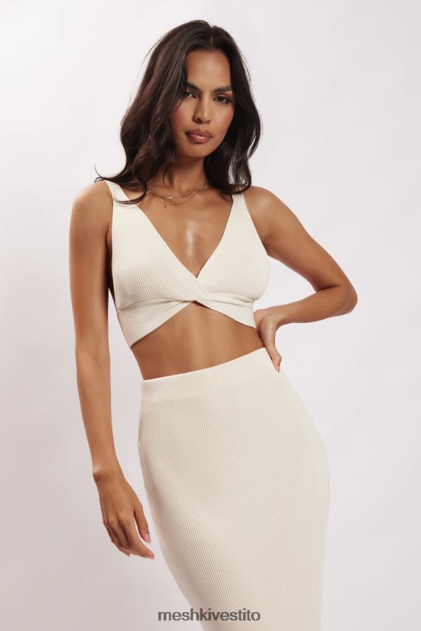 Meshki top kaesha in maglia intrecciata sul davanti vestiario osso 6L048P812