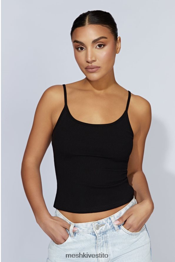 Meshki top lungo a costine con canottiera Alexis vestiario nero 6L048P1146