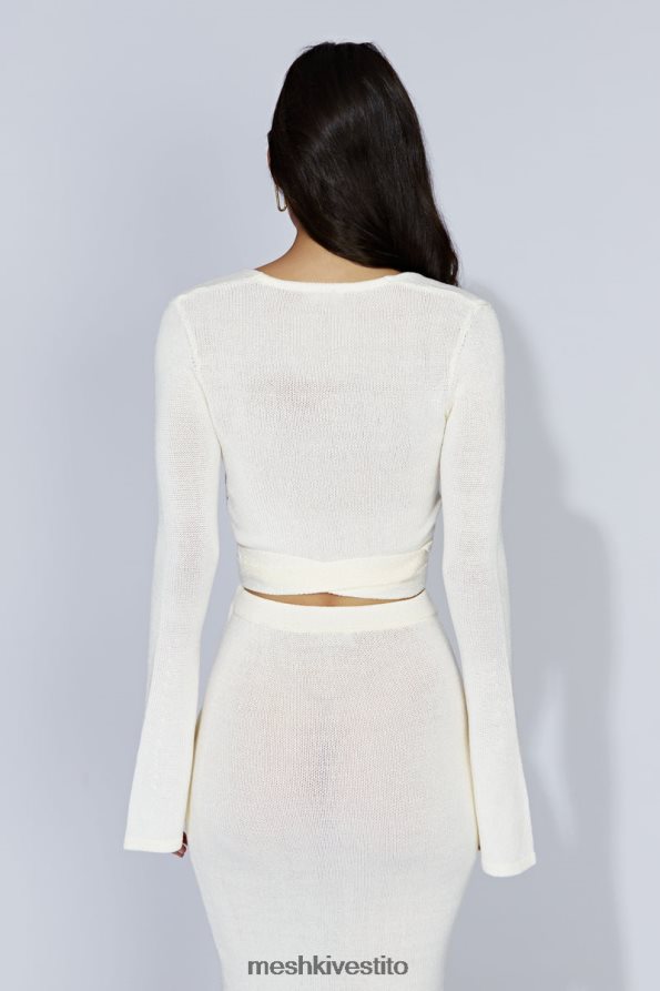 Meshki top petra in maglia con maniche svasate vestiario bianco 6L048P902