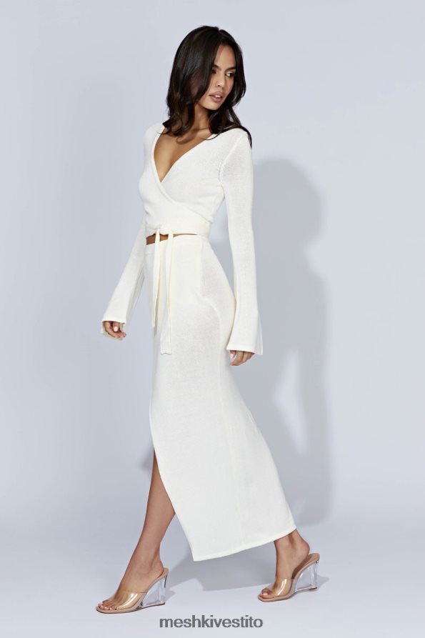 Meshki top petra in maglia con maniche svasate vestiario bianco 6L048P902