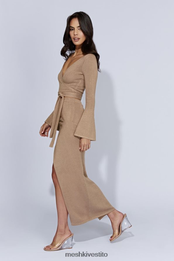 Meshki top petra in maglia con maniche svasate vestiario tortora 6L048P910