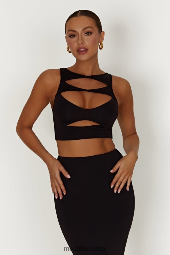 Meshki Chloe top corto tagliato vestiario nero 6L048P855