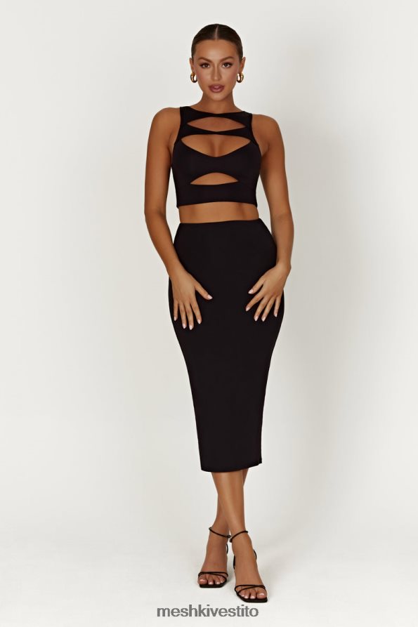 Meshki Chloe top corto tagliato vestiario nero 6L048P855