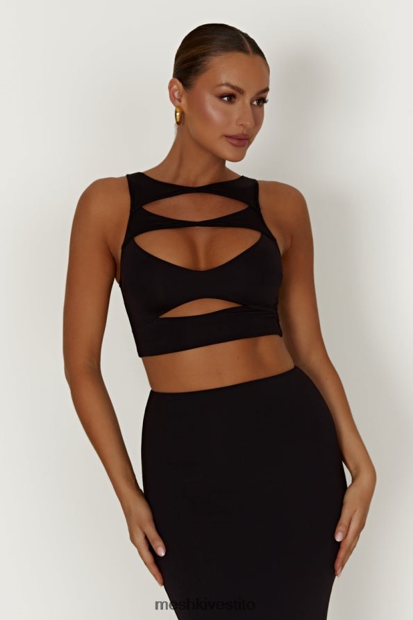 Meshki Chloe top corto tagliato vestiario nero 6L048P855
