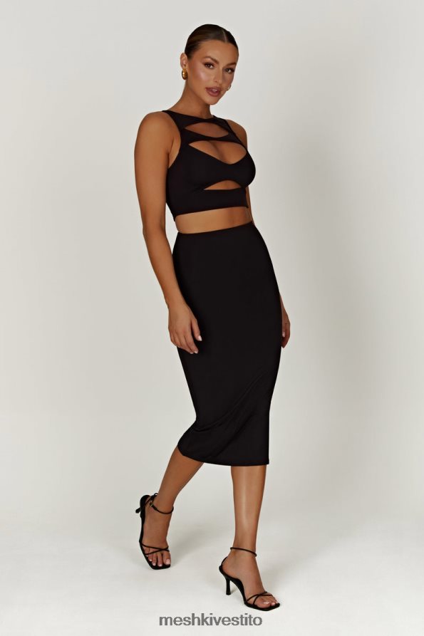 Meshki Chloe top corto tagliato vestiario nero 6L048P855