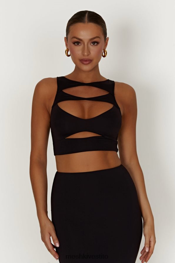 Meshki Chloe top corto tagliato vestiario nero 6L048P855