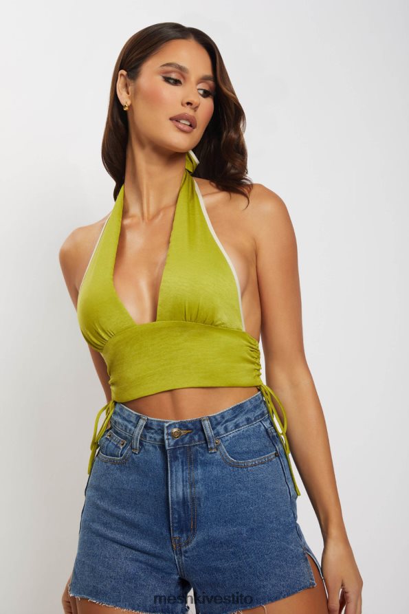Meshki Mollie raso con balza increspato allacciato alla caviglia vestiario verde 6L048P1202
