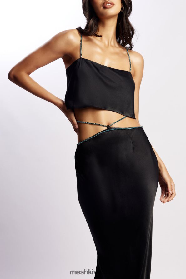 Meshki Top corto Dayana dal taglio dritto vestiario nero 6L048P1126