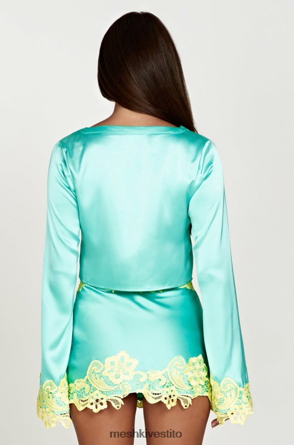 Meshki Top corto Niamh con maniche svasate e pizzo vestiario menta 6L048P1008