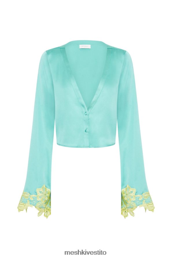 Meshki Top corto Niamh con maniche svasate e pizzo vestiario menta 6L048P1008