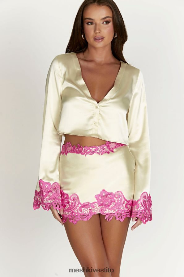 Meshki Top corto Niamh con maniche svasate e pizzo vestiario nudo 6L048P1005