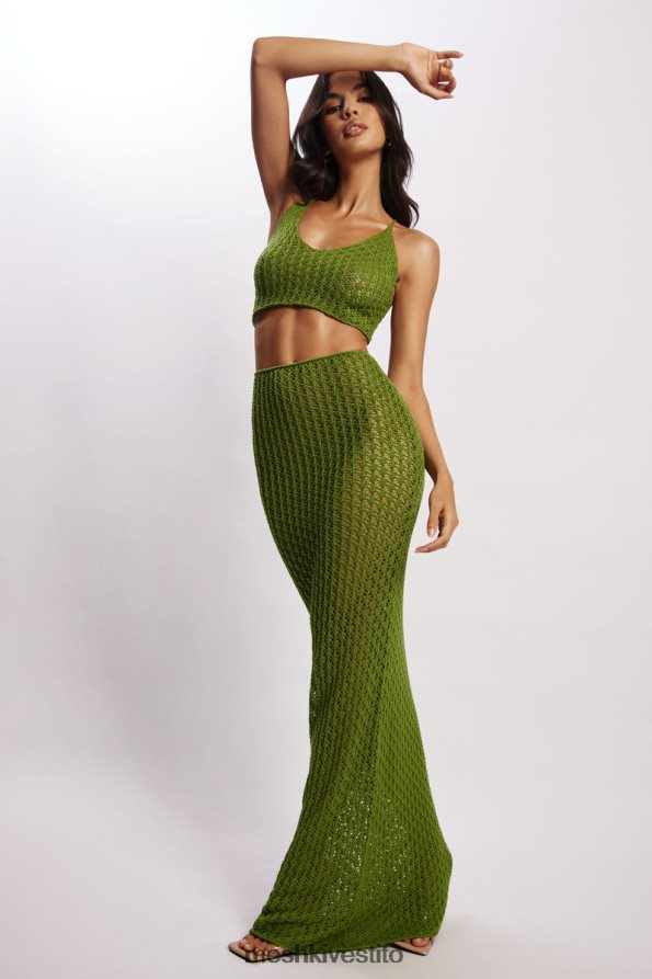 Meshki Top corto all\'uncinetto Rosella vestiario verde 6L048P1187