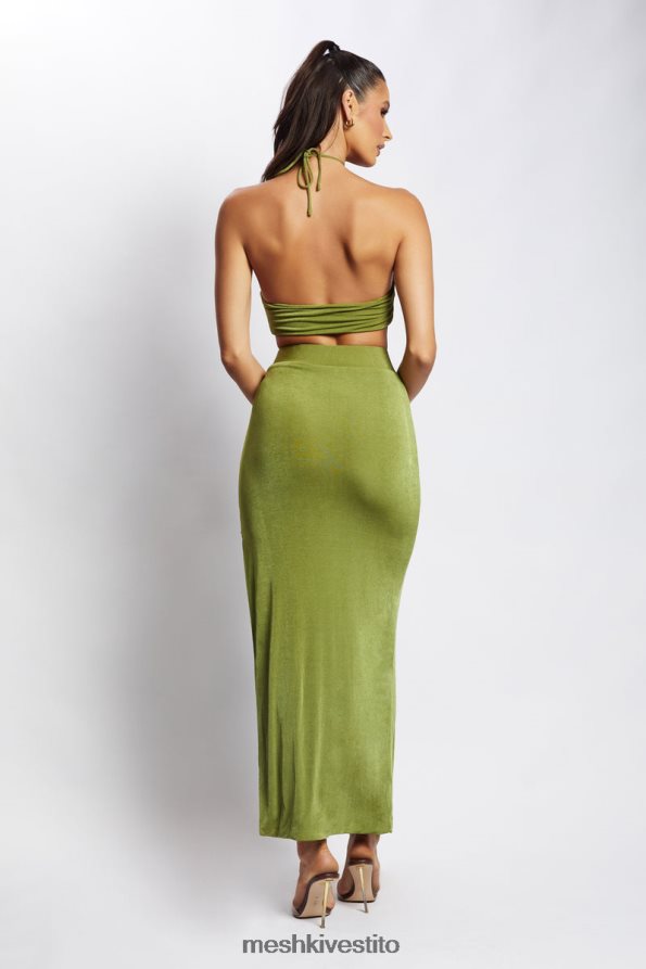 Meshki Top corto allacciato al collo con ruche Alizeh vestiario verde 6L048P1203