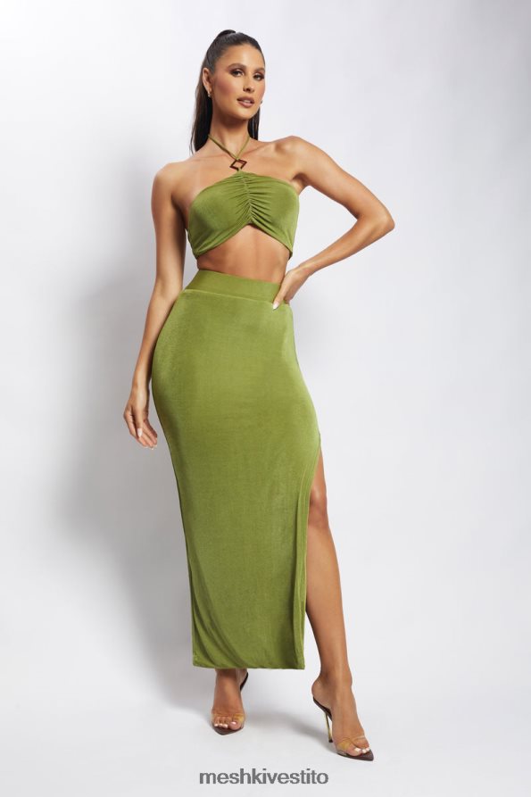 Meshki Top corto allacciato al collo con ruche Alizeh vestiario verde 6L048P1203