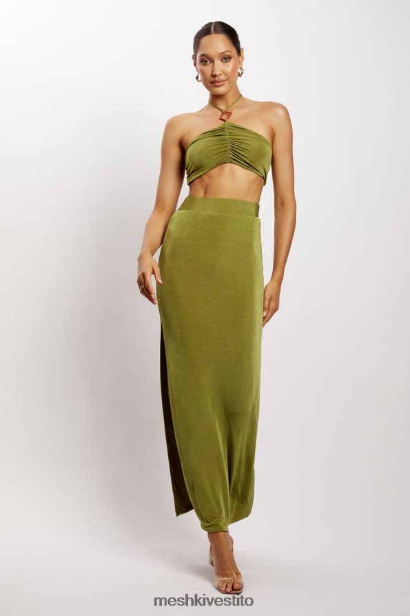 Meshki Top corto allacciato al collo con ruche Alizeh vestiario verde 6L048P1203