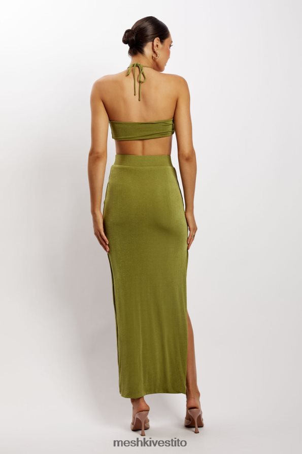 Meshki Top corto allacciato al collo con ruche Alizeh vestiario verde 6L048P1203