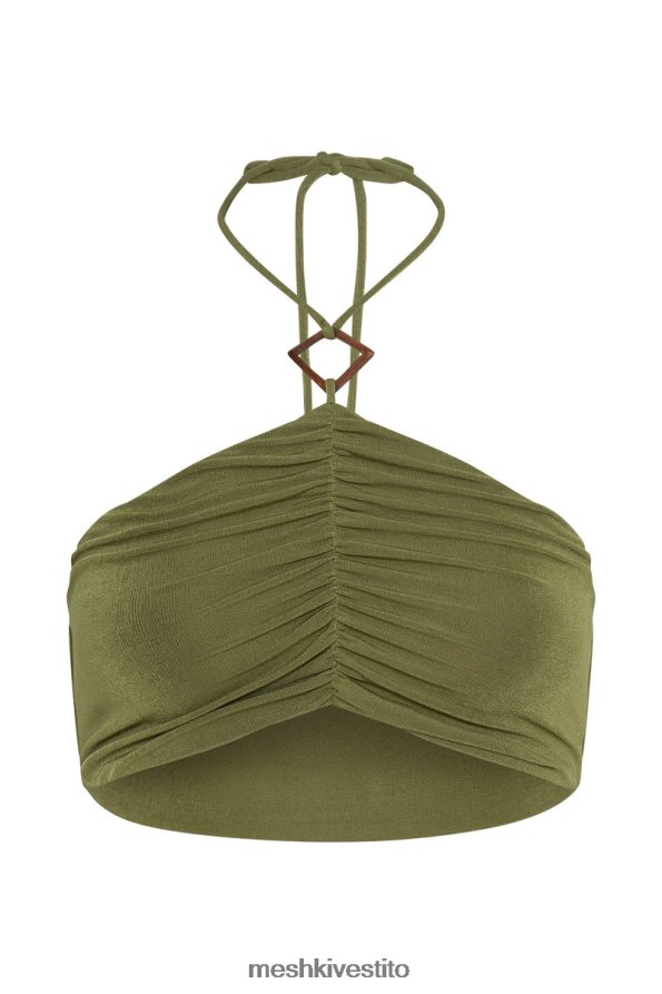 Meshki Top corto allacciato al collo con ruche Alizeh vestiario verde 6L048P1203