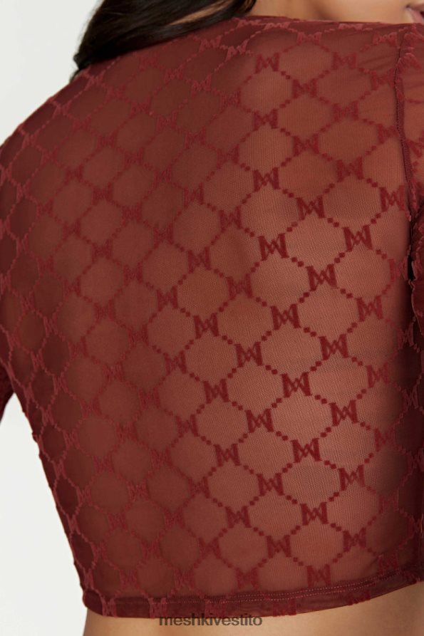 Meshki Top corto con monogramma in rete Letitia vestiario cioccolato alla ciliegia 6L048P1218