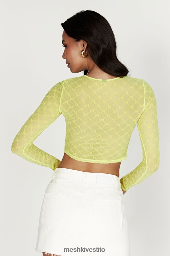 Meshki Top corto con monogramma in rete Letitia vestiario verde fresco 6L048P1217