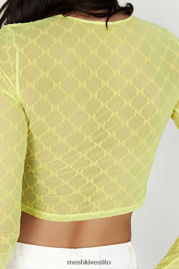 Meshki Top corto con monogramma in rete Letitia vestiario verde fresco 6L048P1217