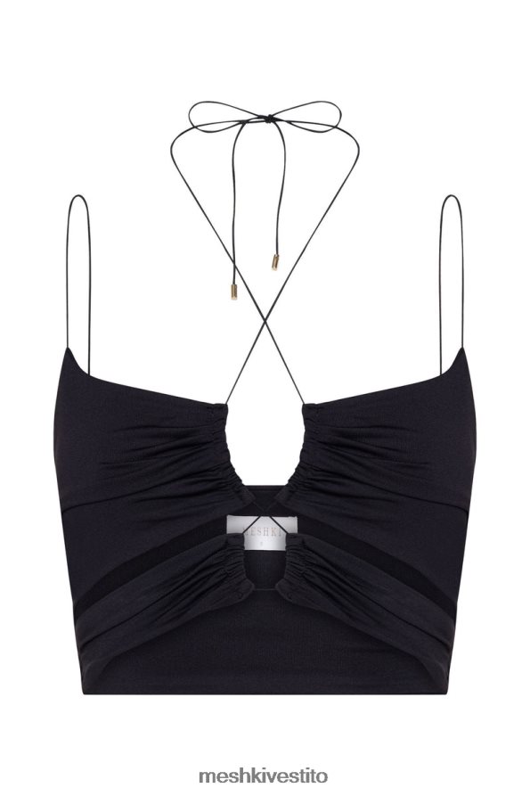 Meshki Top corto con ruches e taglio fenice vestiario nero 6L048P1174