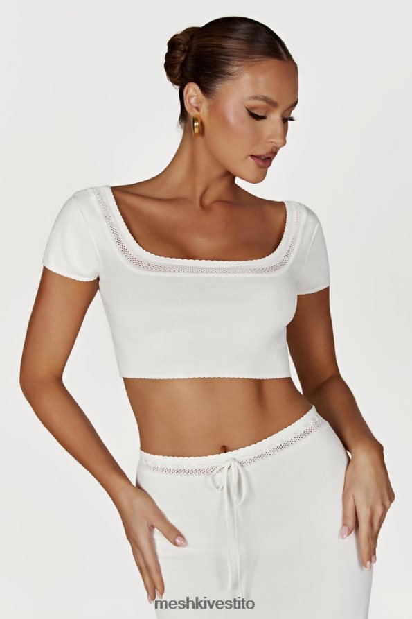 Meshki Top corto in maglia Penelope Pointelle vestiario bianco 6L048P904
