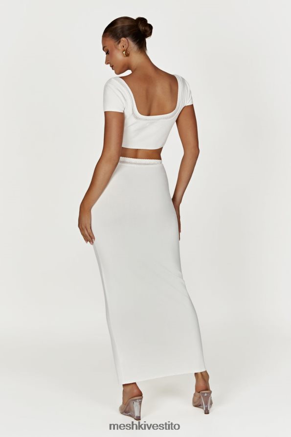 Meshki Top corto in maglia Penelope Pointelle vestiario bianco 6L048P904
