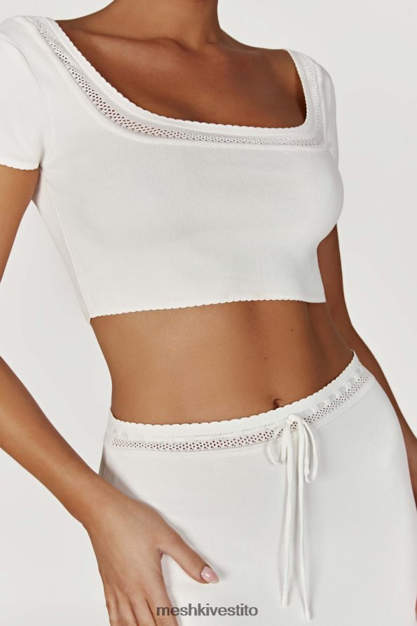 Meshki Top corto in maglia Penelope Pointelle vestiario bianco 6L048P904