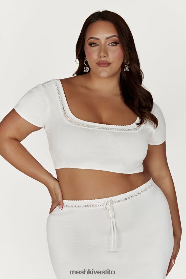 Meshki Top corto in maglia Penelope Pointelle vestiario bianco 6L048P904