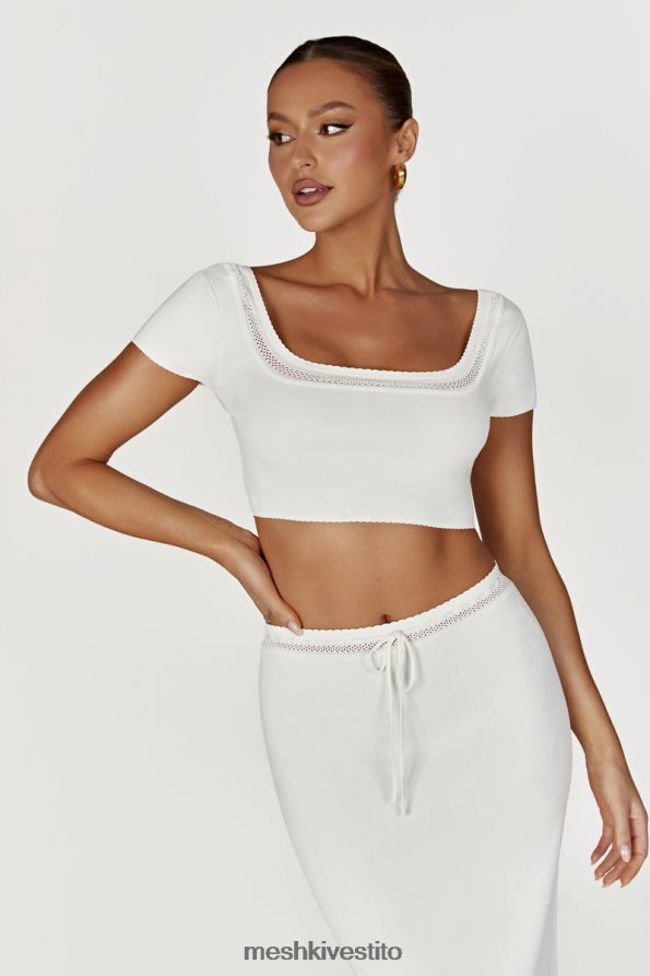 Meshki Top corto in maglia Penelope Pointelle vestiario bianco 6L048P904