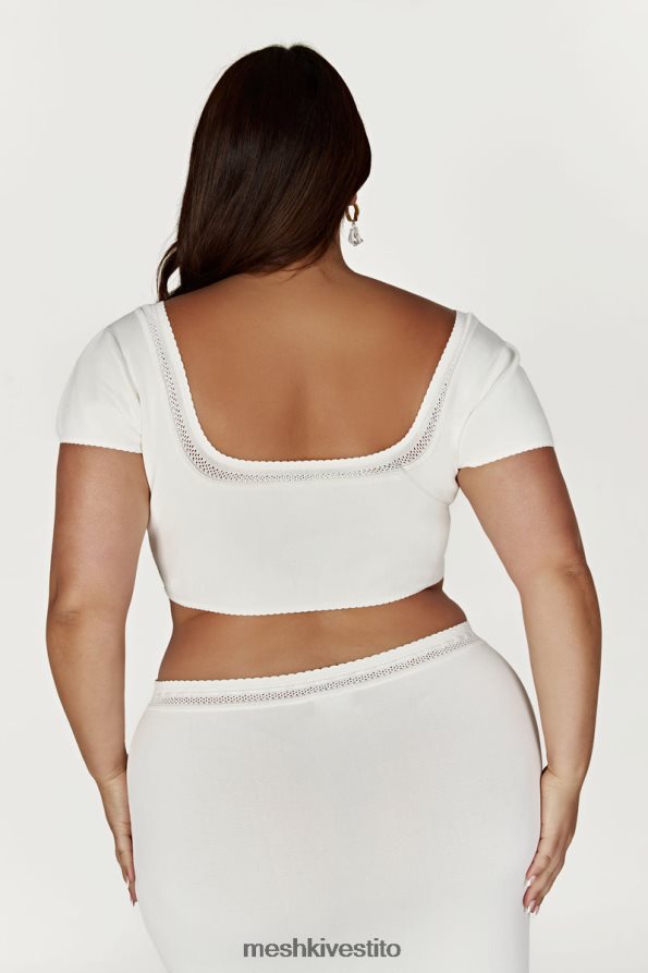 Meshki Top corto in maglia Penelope Pointelle vestiario bianco 6L048P904