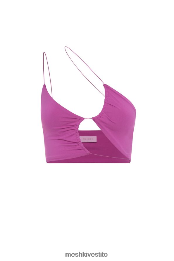 Meshki Top corto ritagliato con arricciature Montana vestiario Viola 6L048P1149