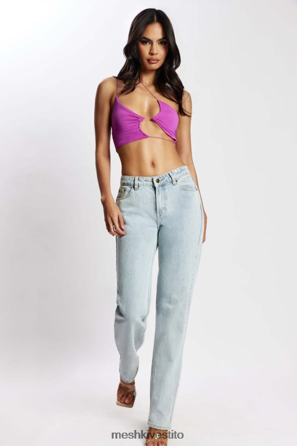 Meshki Top corto ritagliato con arricciature Montana vestiario Viola 6L048P1149