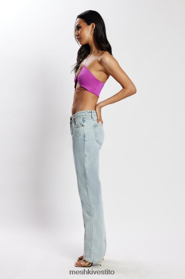 Meshki Top corto ritagliato con arricciature Montana vestiario Viola 6L048P1149