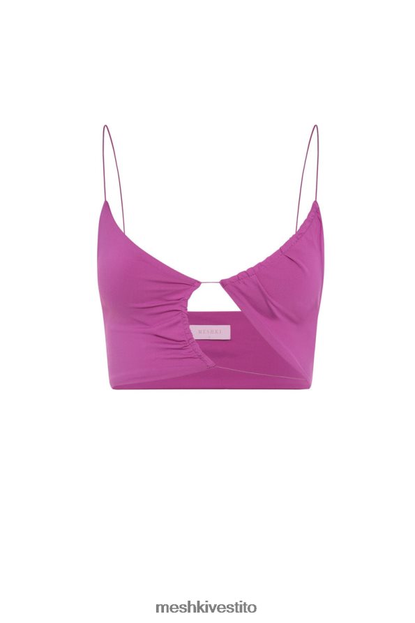 Meshki Top corto ritagliato con arricciature Montana vestiario Viola 6L048P1149