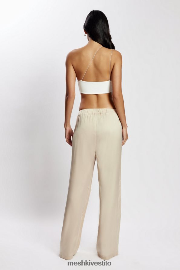 Meshki Top corto ritagliato con arricciature Montana vestiario bianco 6L048P1158
