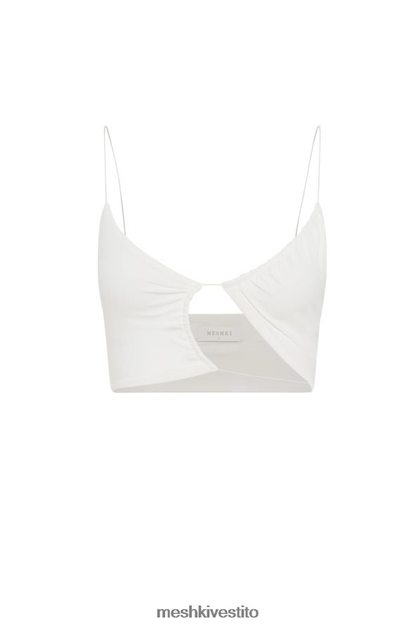 Meshki Top corto ritagliato con arricciature Montana vestiario bianco 6L048P1158