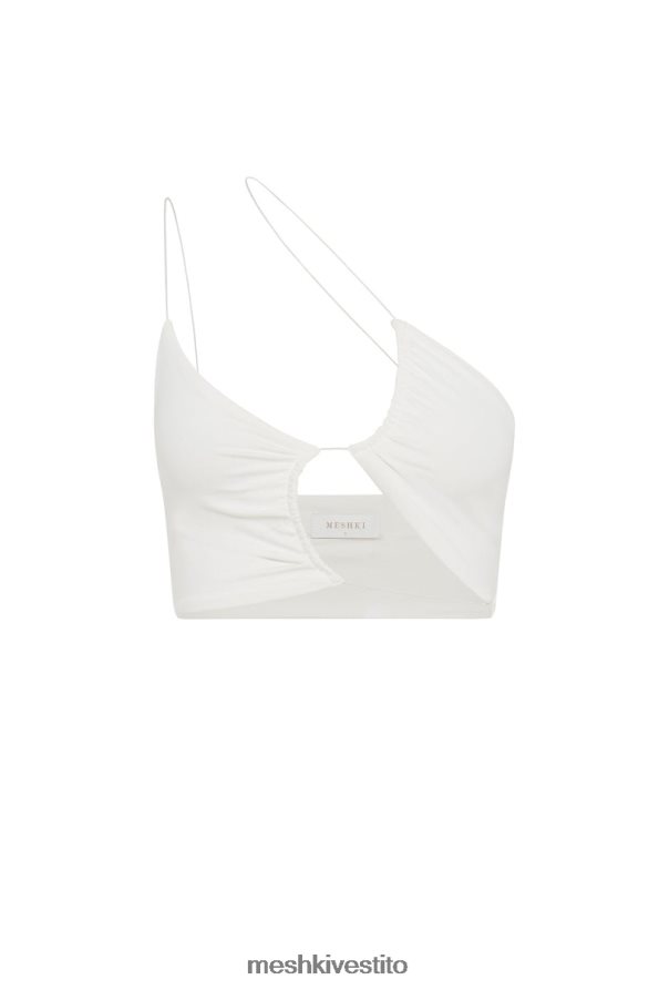 Meshki Top corto ritagliato con arricciature Montana vestiario bianco 6L048P1158