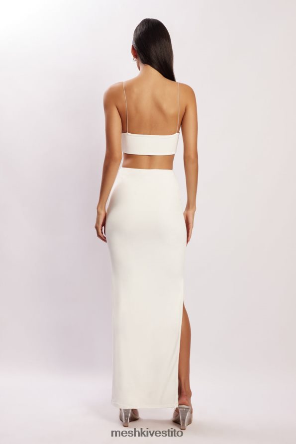 Meshki Top corto ritagliato con arricciature Montana vestiario bianco 6L048P1158