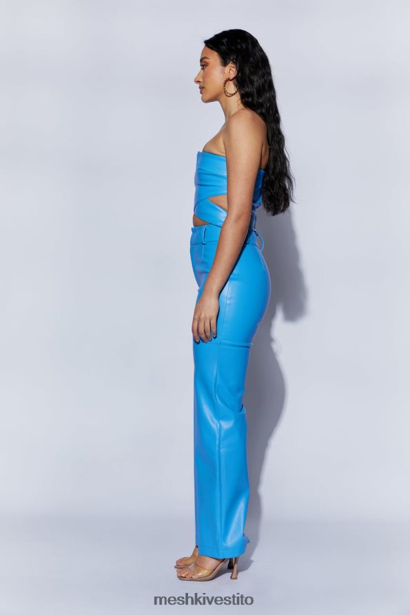 Meshki Top corto ritagliato in ecopelle Perrie vestiario azzurro 6L048P1084