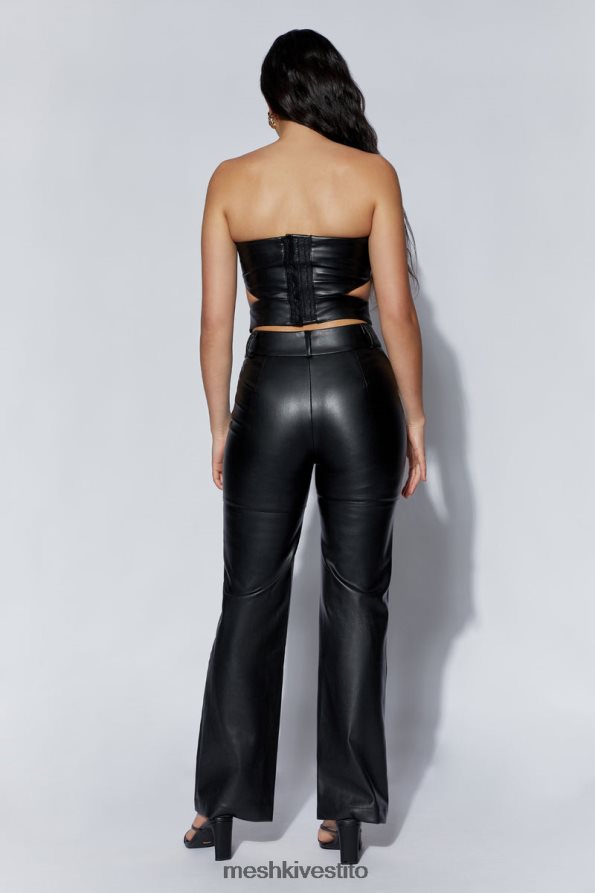 Meshki Top corto ritagliato in ecopelle Perrie vestiario nero 6L048P1103