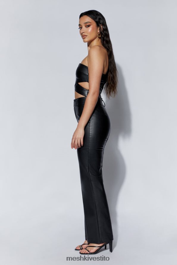 Meshki Top corto ritagliato in ecopelle Perrie vestiario nero 6L048P1103